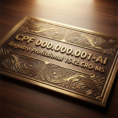 Placa metálica gravada com registro de identidade profissional.